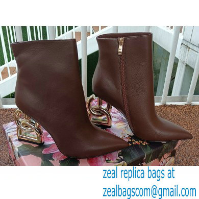 Dolce & Gabbana Heel 10.5cm Leather Ankle Boots Brown with DG Pop Heel 2021 - Click Image to Close